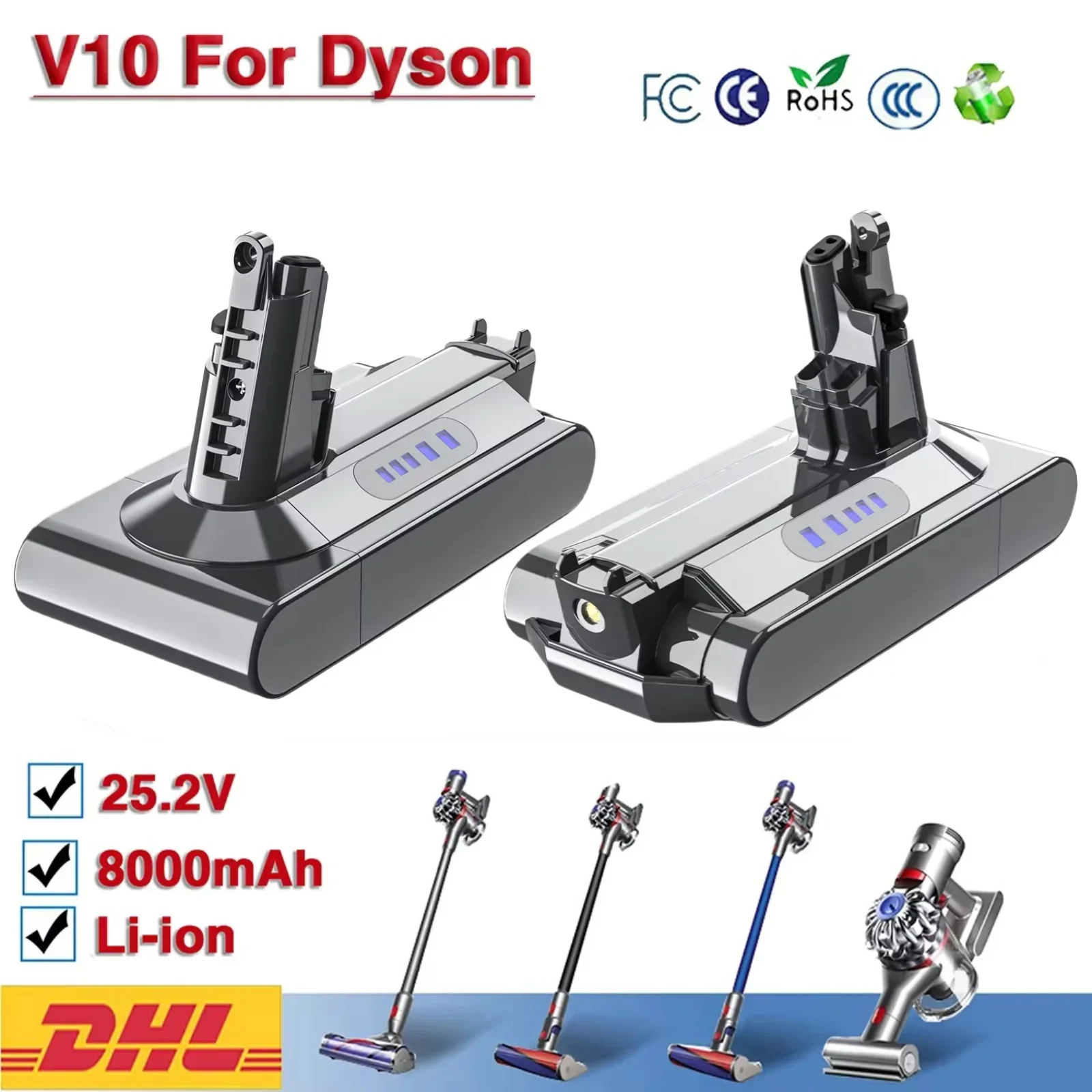 V10 Battery Replacement For Dyson 6000-8000mAh 25.2V V10 Battery Compatible with Dyson SV12 Animal V10 Absolute.