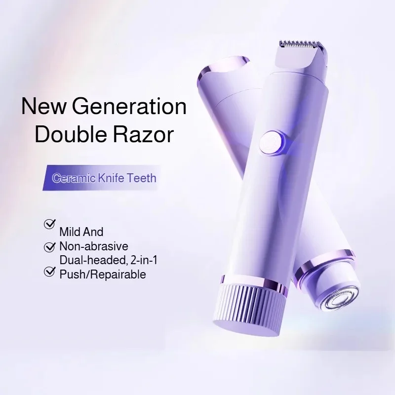 Women's Dual-Head, 2-in-1 Rechargeable Electric Epilator，Painless Hair Removal，Suitable for the Body、Intimate Areas and Bikini l