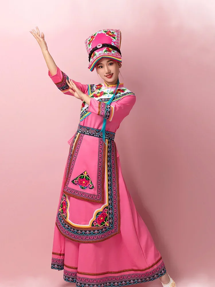 New Qiang clothing women's Sichuan minority Yi women's clothing dance characteristic performance long skirt 4-piece set