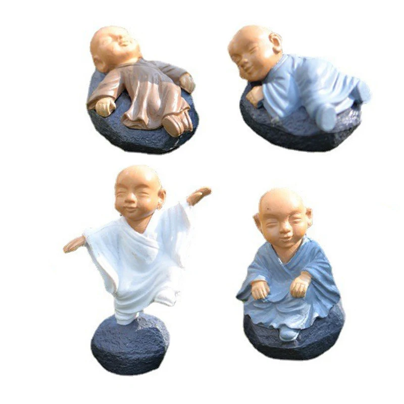 Estatueta de fada para decoração de casa, 4 unidades, acessórios kawaii, monges budistas chineses, bonsai em miniatura, móveis de jardim, artesanato em resina