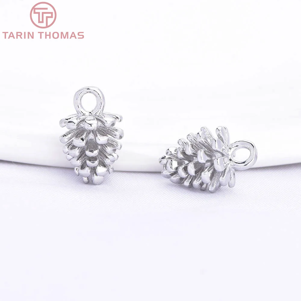 (603) 6PCS 8x12.5MM 24K Champagne Gold Color Plated Brass Small Pinecone Charms High Quality Diy Jewelry Accessories Wholesales