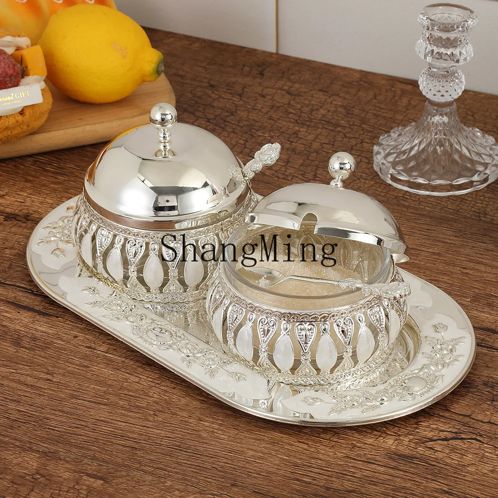 

XH Exquisite sugar cup exquisite fashion relief geometric kitchen white sugar seasoning jar creative storage jar