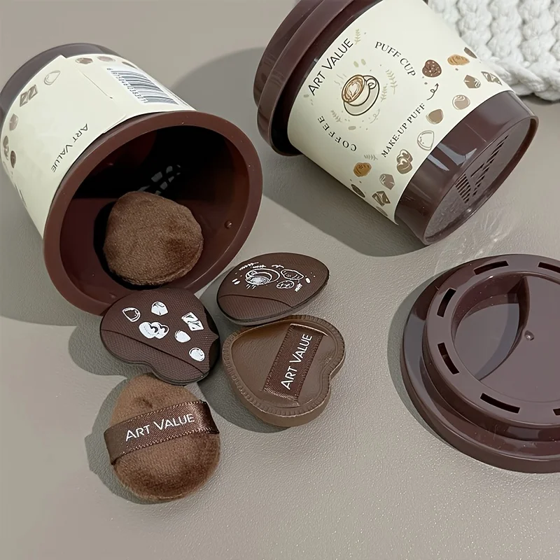 Esponjas de maquillaje para taza de café, licuadoras de belleza hipoalergénicas con forma de corazón, Mini esponja portátil de viaje para maquillaje corrector de base