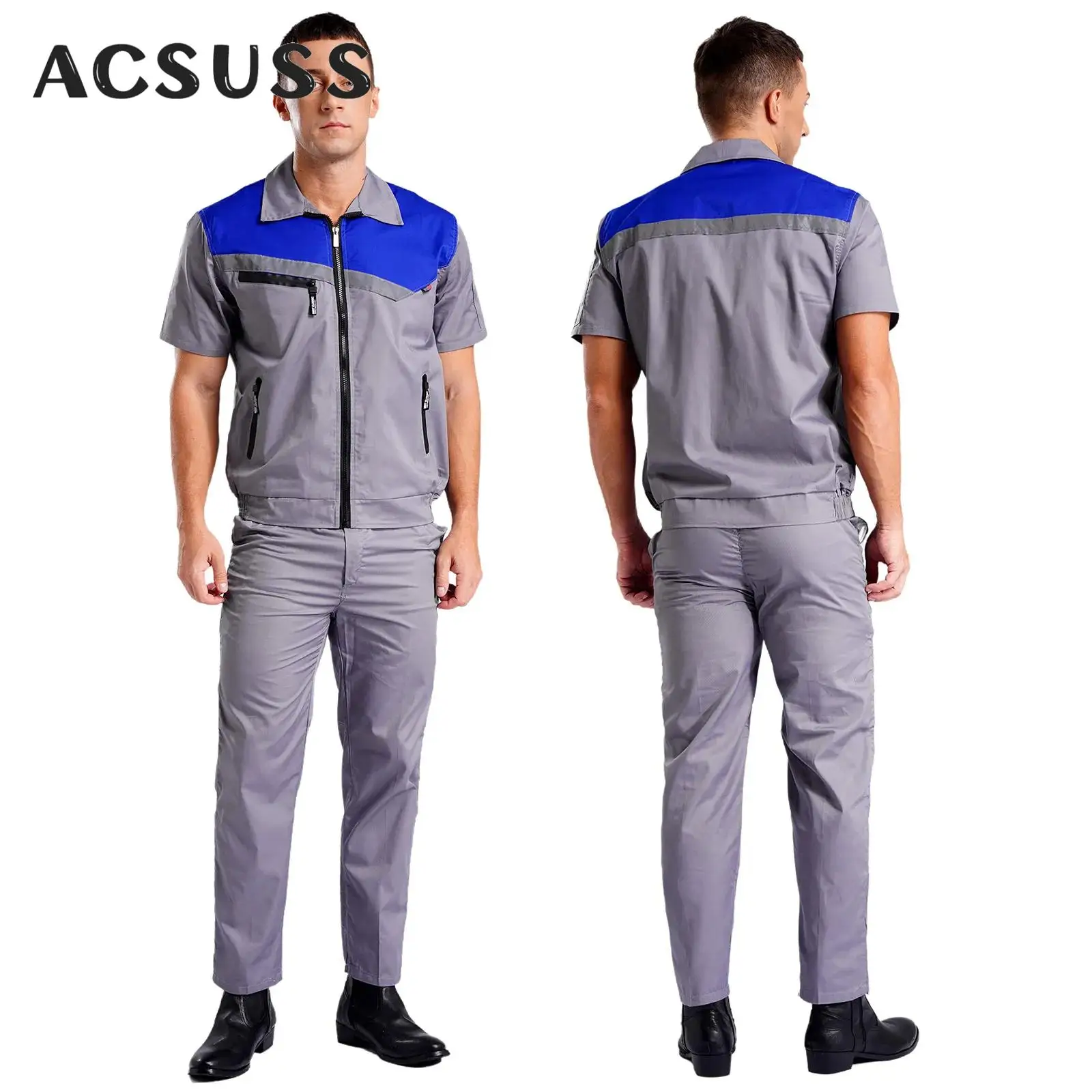 Uniforme de trabajo de fábrica de taller para hombres, ropa de trabajo mecánica de soldadura, chaquetas de manga corta resistentes, Top y pantalones, mono, traje