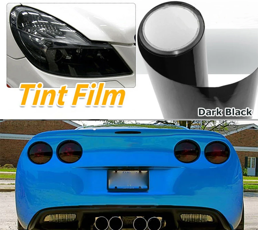 

30cmx508cm Dark Black Smoke Tint Film Lens Vinyl Wrap Sticker For Car Auto Headlight Taillight Fog Light 12"x200"