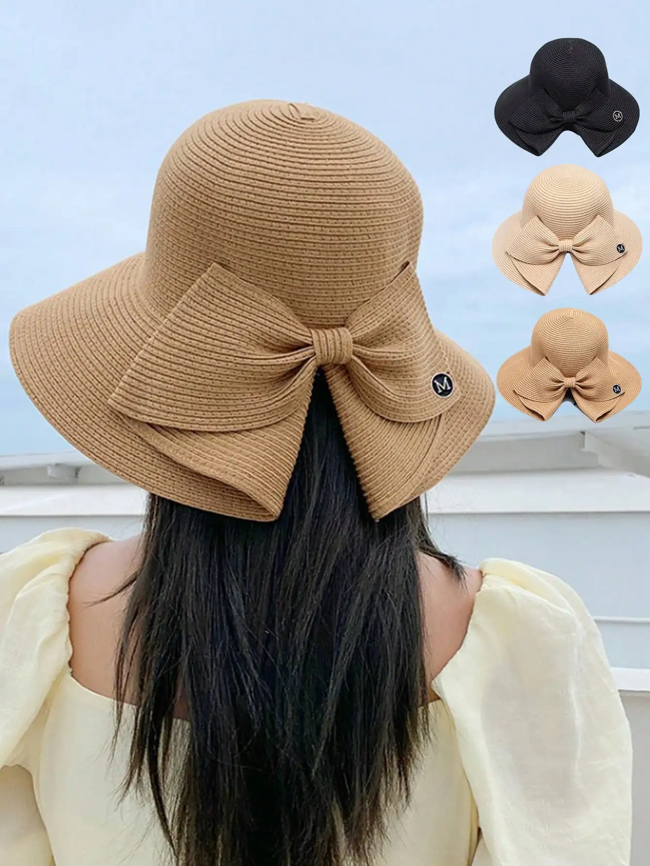 1 Stück Damen-Strohhut mit Schleife und breiter Krempe für Frühling/Sommer, Strandausflüge, Outdoor, neuer modischer Sonnenschutzhut