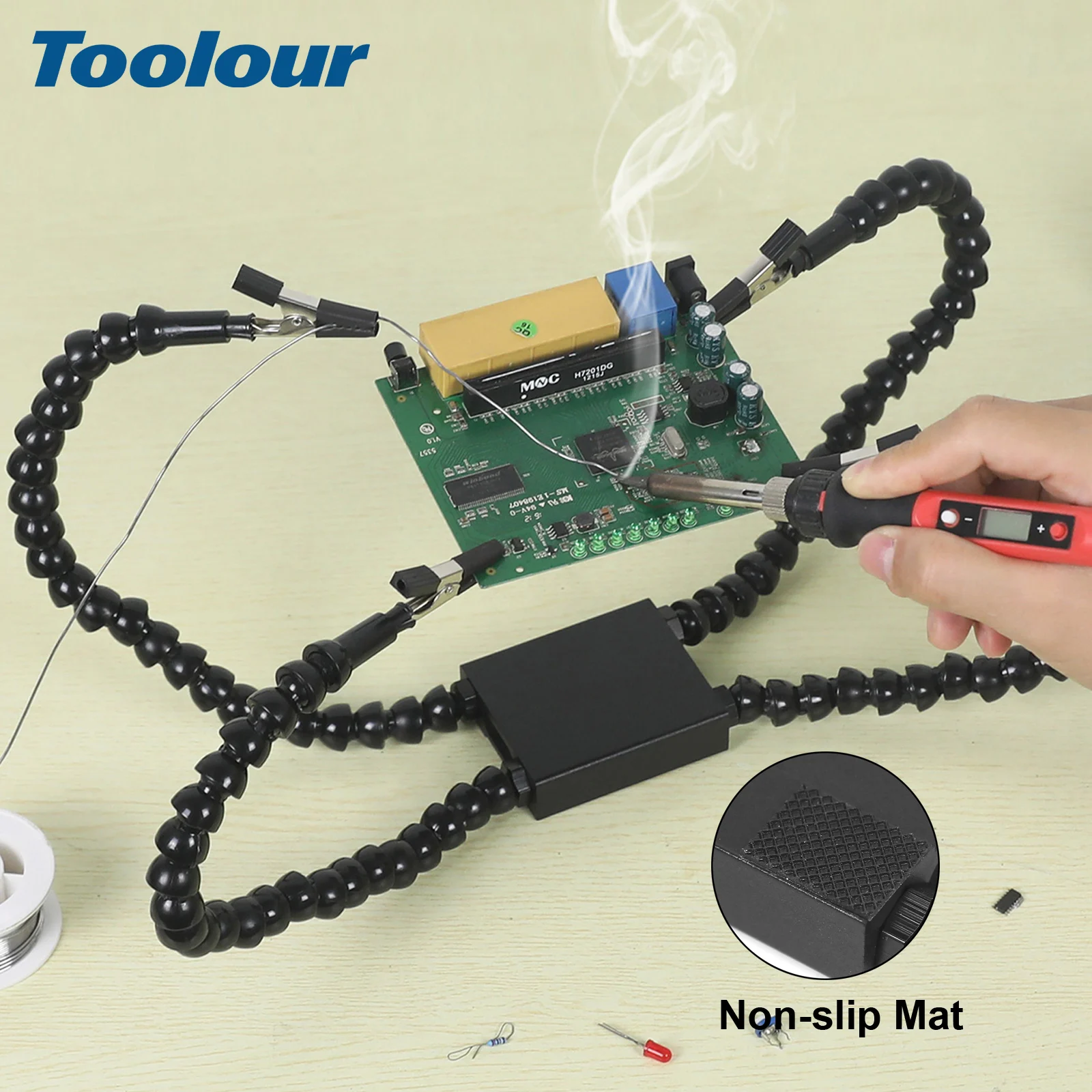 Toolour Soldering Iron Helping Hand 4/5/6 Adjustable Gooseneck Arms Metal Base with Non-slip Mat For Soldering, Repair, Crafts