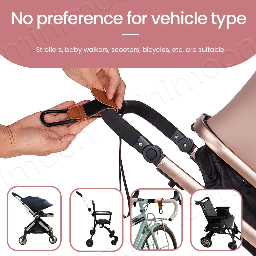 2Pcs Adjustable Baby Stroller Hooks, PU Leather with Climbing Buckle for Pram Organization