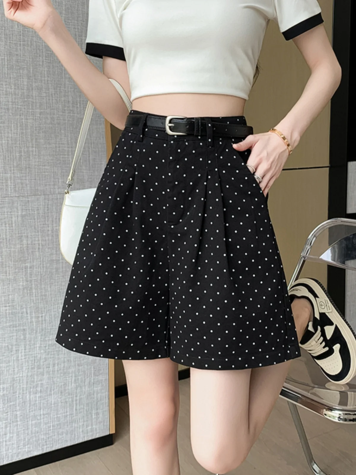 

Рекомендованные Эмили Клуд женские летние повседневные брюки с высокой талией в горошек, широкие брюки А-силуэта для активного отдыха