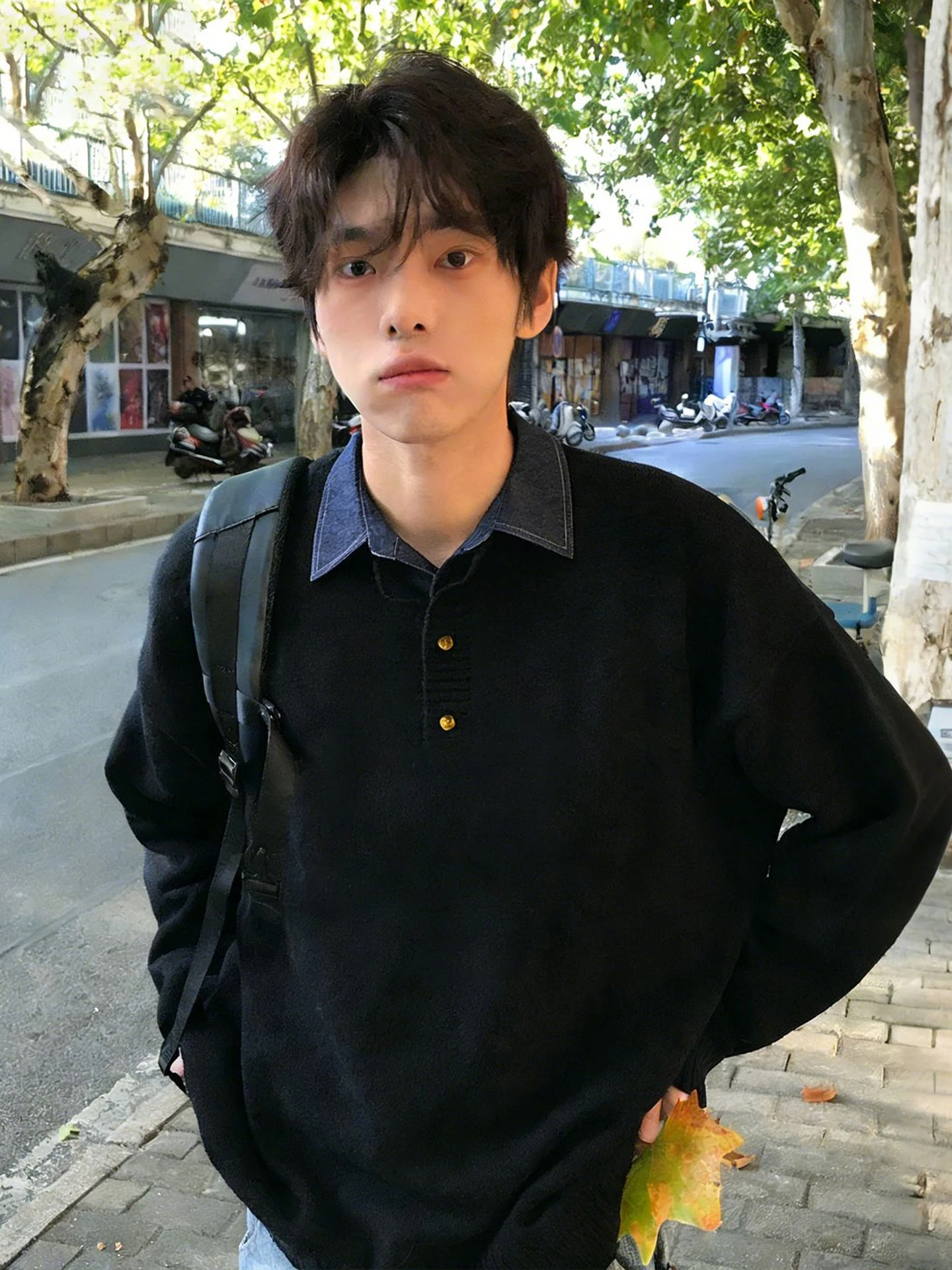 

Мужской зимний утепленный трикотажный свитер Bla Fake Two-Piece с джинсовым воротником в американском стиле, повседневный, свободного кроя