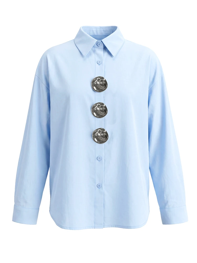 Yeezzi Damen-Baumwollhemd mit Knöpfen, weiß, 2026, neue elegante, lockere Reversbluse, lässige Langarm-Bürooberteile für Damen – Detail 9
