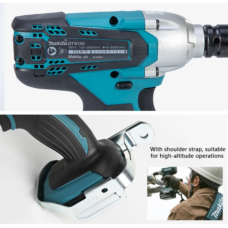 Makita DTW190 Cordless Wrench Brushless Electric Impact Wrench 1/2 Inch For Car Repair Large Torque Power Tools Torque Wrench