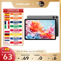 Tablet Teclast P30T Android 14, 10.1 cal, (4GB + 6GB rozszerzenie) 10GB RAM, 128GB ROM, 1280x800 IPS, Allwinner A523, 8 rdzeni, typ C, 6000mah, BT 5.4, wi-Fi 6