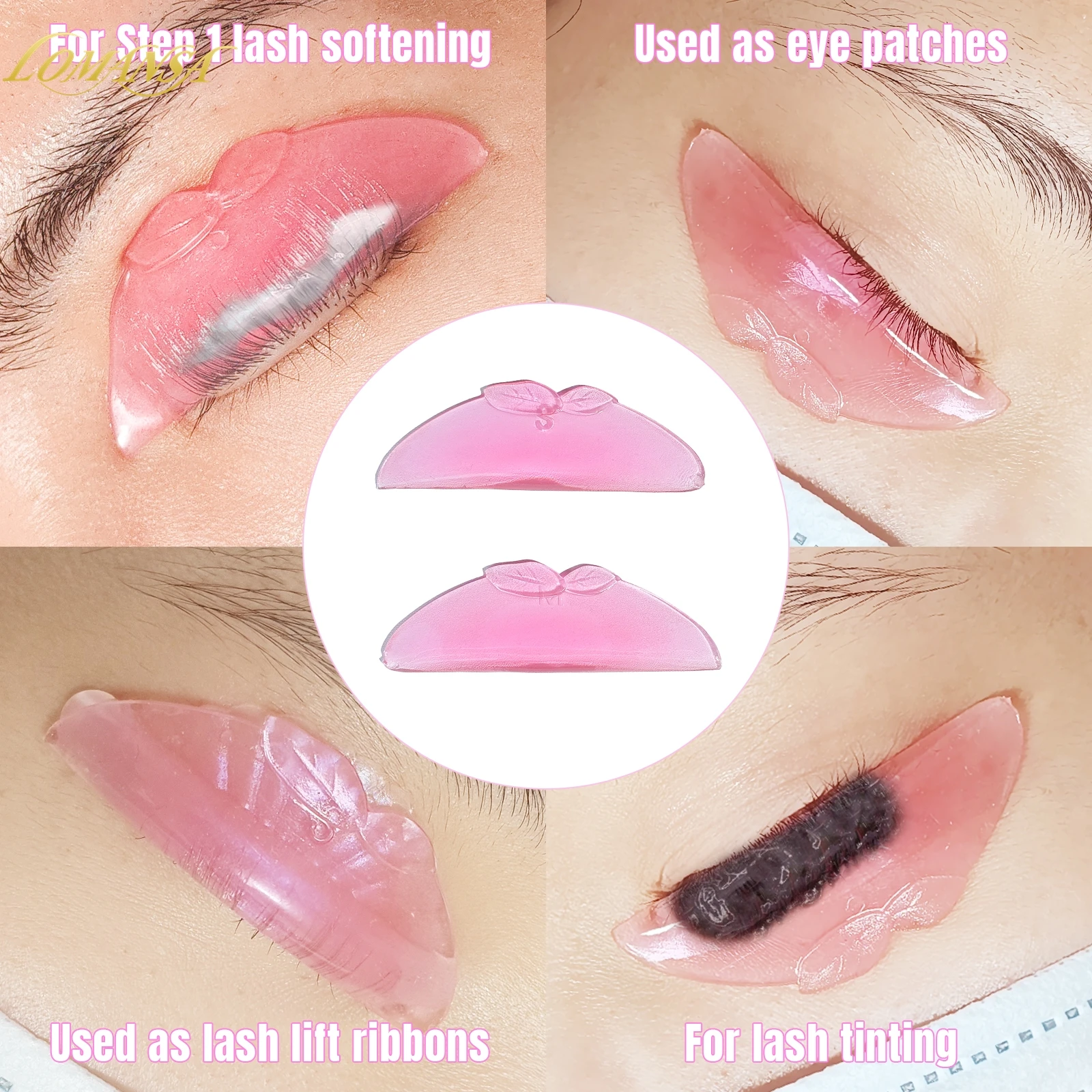 Lomansa 2 pares de almohadillas para suavizar pestañas, almohadillas de silicona para permanente de pestañas, varillas para pestañas, escudo, accesorios para levantar pestañas, herramientas de maquillaje