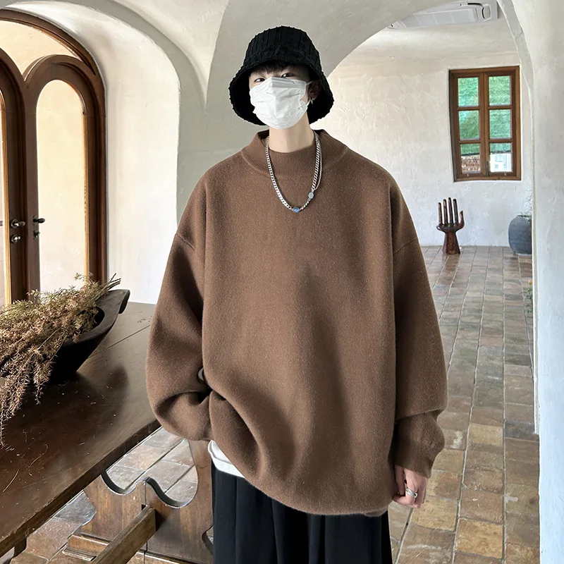 

Spring Autumn New Fashion Men's Solid Color Casual Trendy Simple Basic Loose O-neck Long Sleeve Knitted Sweater Pullovers Male