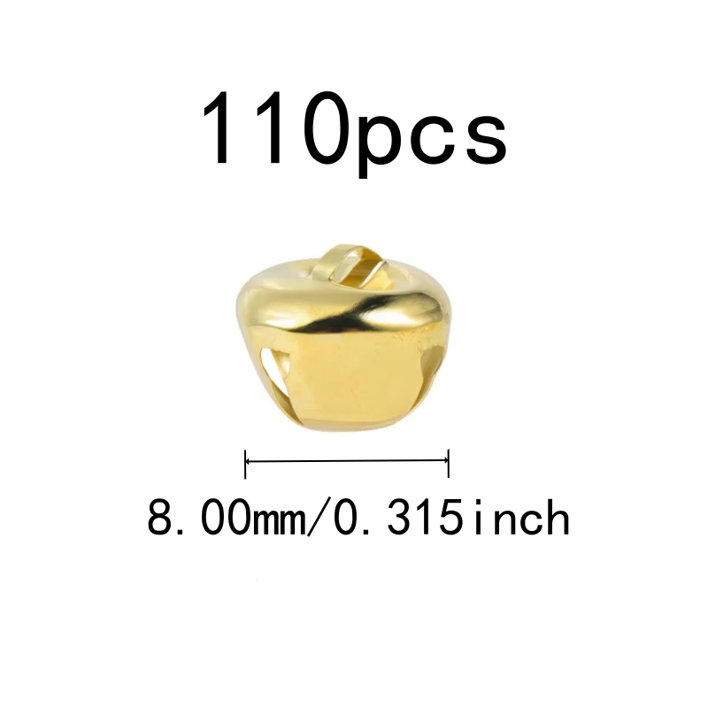 110 pcs 8mm Jingle Bell Charms for Christmas Tree Decor, Cross Shape Design, Clear Crisp Sound, Multipurpose, Gold