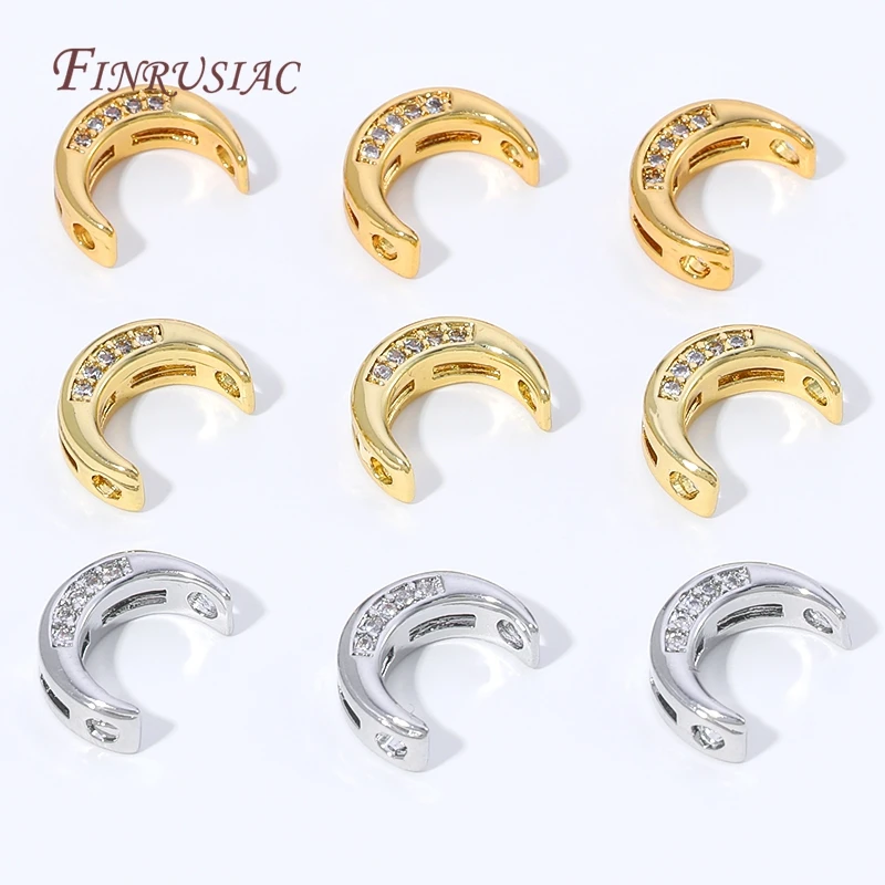 18K Gold Plated Moon Spacer Beads,CZ Inlaid Crescent Moon Beads For DIY Pearl Necklace Bracelet Jewelry Making Findings - view 2
