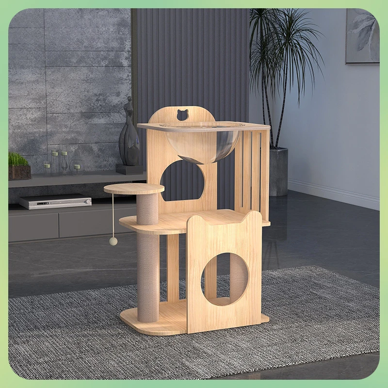 

Cute Cat Scratching Tree Space Capsule Climbing Frame Scratching Platform Solid Wood Cat Nest Tree Tower Pet Toy Products