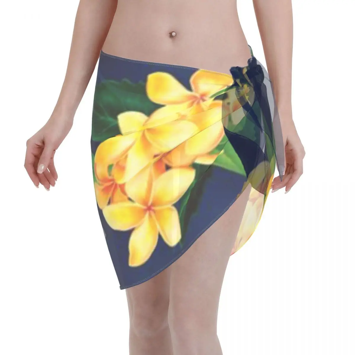 Promotion Tropical Paradise Hawaiian Plumeria Illustration Women's Beach Wrap SkirtSnorkeling Trip Beach Skirt