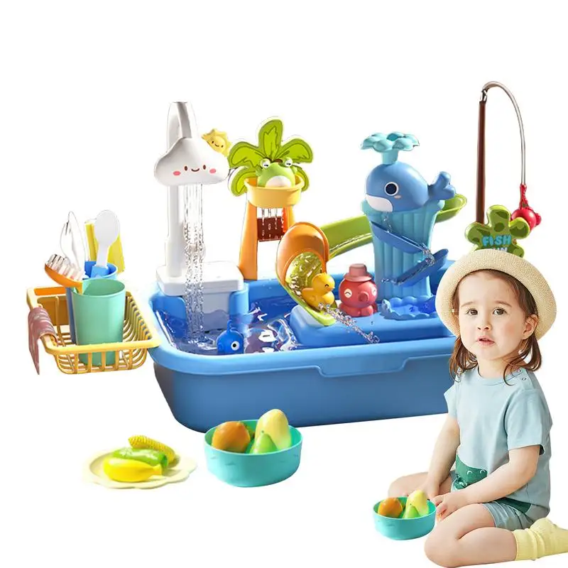 Play Sink With Running Water Magnetic Fishing Game Floating Toy Magnetic Water Play For Kids Toddler Girl Toys Pretend Role Play