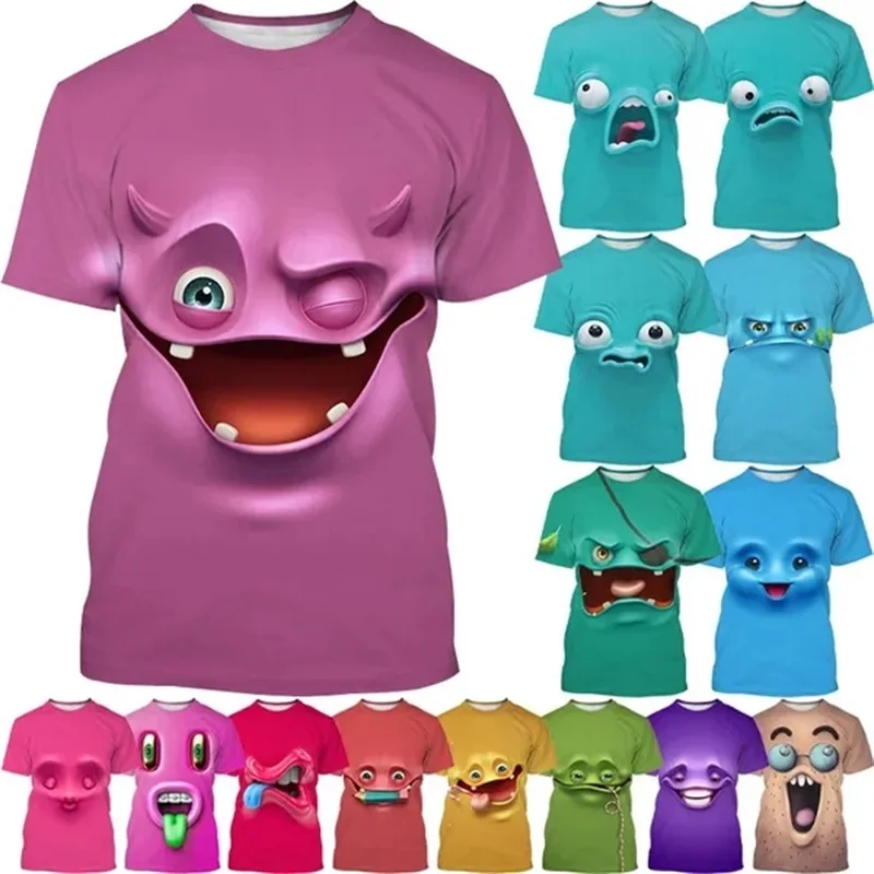 Funny Face Expression T-Shirt For Men Women Cartoon Surprised Shocked Face Tee Tops Short Sleeve Personality Tshirts Streetwear