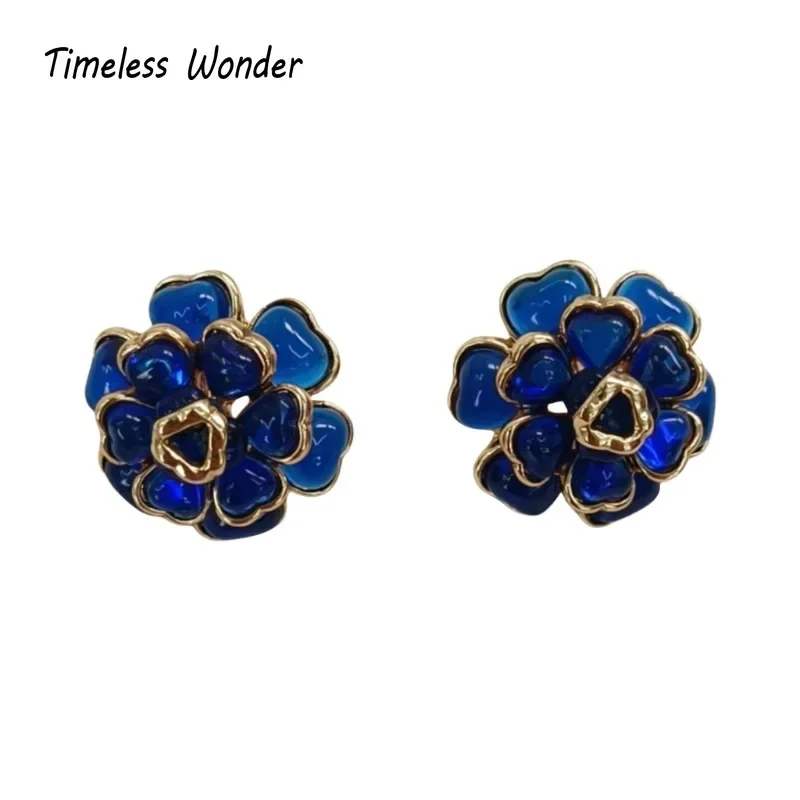 Timeless Wonder Fancy Crystal Geo 3D Floral Stud Earrings for Women Designer Jewelry Sweet Trendy Rare Top Gift Cute 2612