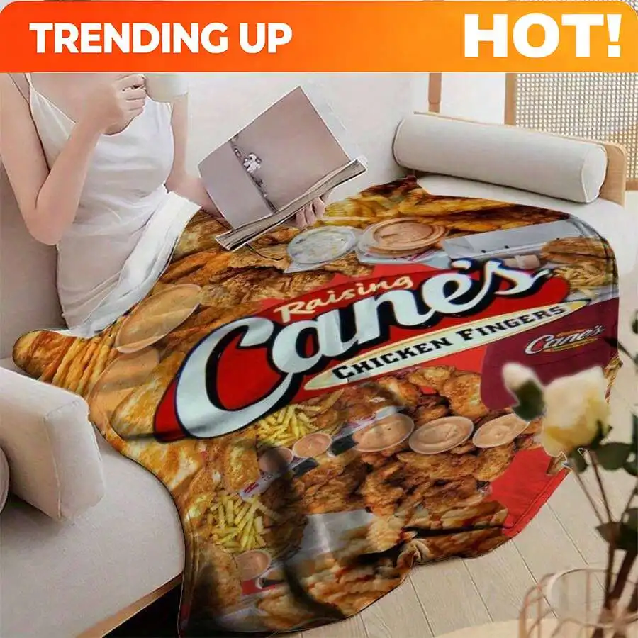 Customize Raising Cane'S Chicken Fingers Flannel Blanket - Soft Polyester, All-Season Comfort For Sofa & Bed, Modern Digital Pri