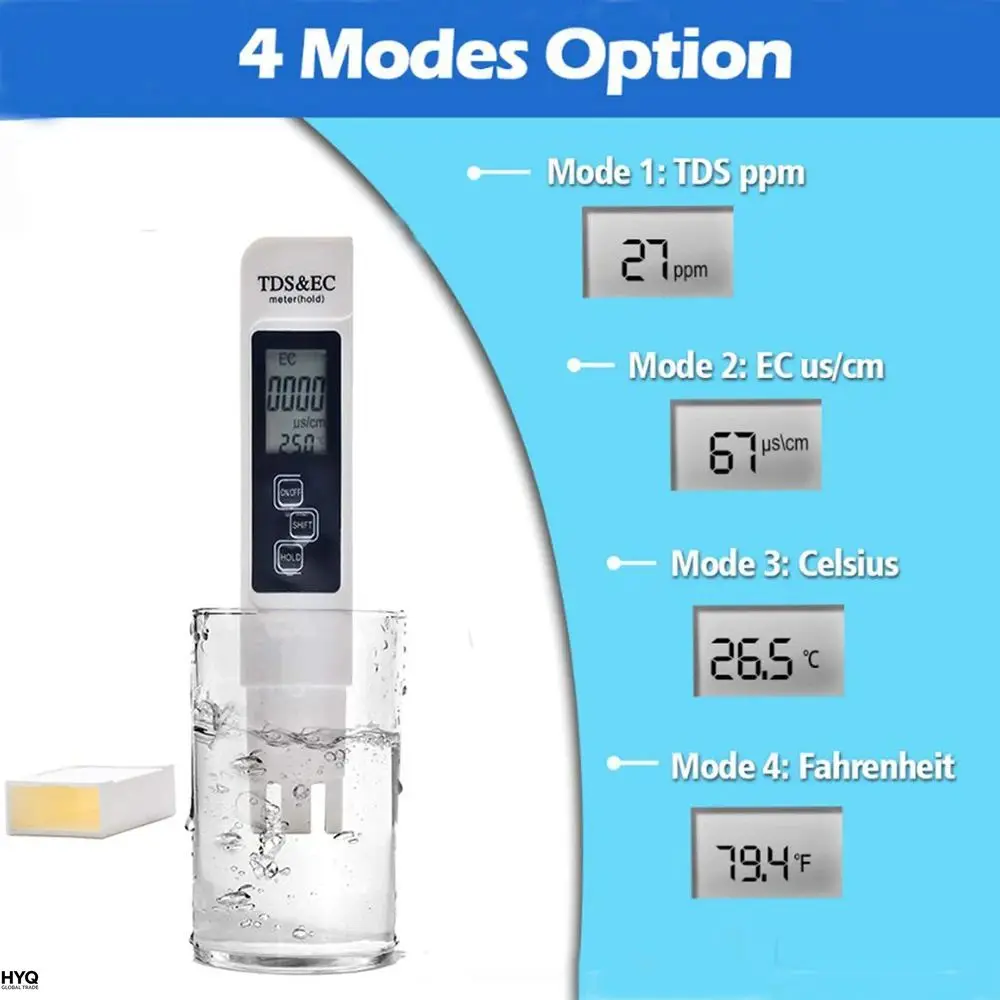 1PC White Digital Water Quality Tester TDS EC Meter Range 0 to 9990 Multifunctional Water Purity Temperature TEMP PPM Tester image 2