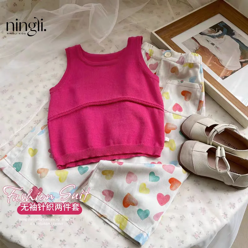

Girls' Simple Western Style Knitted Vest Summer New Fashionable Baby Children's Casual Sleeveless Top