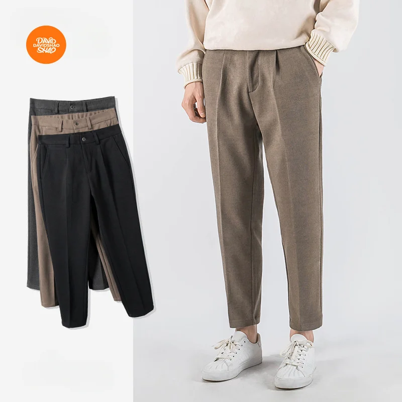 

DAVIDSHAO Top Quality EU US Size Wool Casual Suit Pants for Men Loose Straight-Leg Autumn Trendy Versatile Fall-Winter Trousers