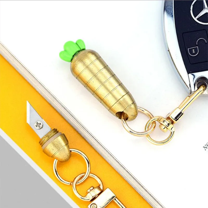 Mini Brass Carrot keyring Knife Portable Open Courier Keychain Utility Knife Outdoor Camping Mini Cut Paper Knife Key chain Gift