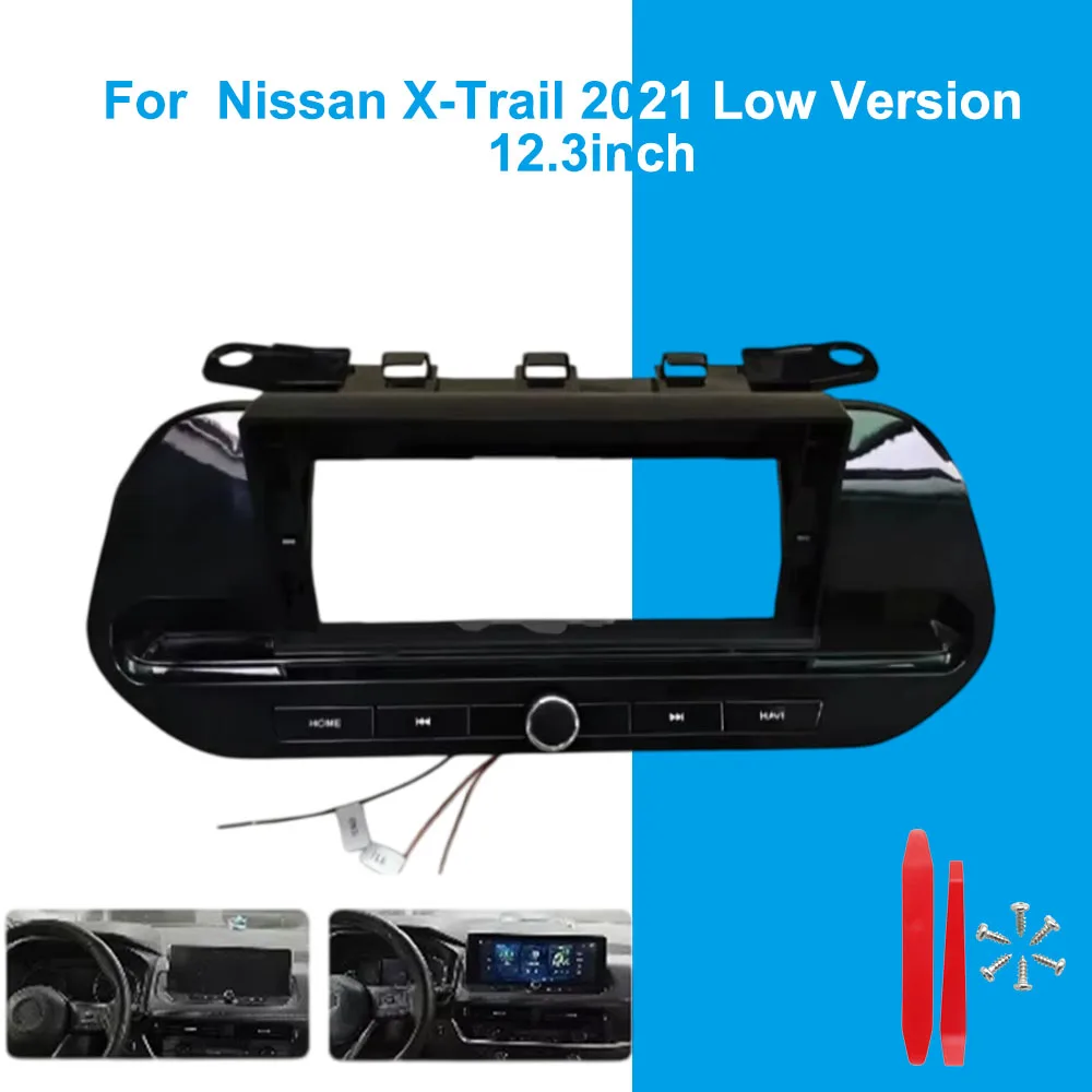 For Nissan X‑Trail 2021 Low Version  12.3 Inch Car Radio Fascia Frame Android Stereo Dash Panel Kit With Physical Buttons
