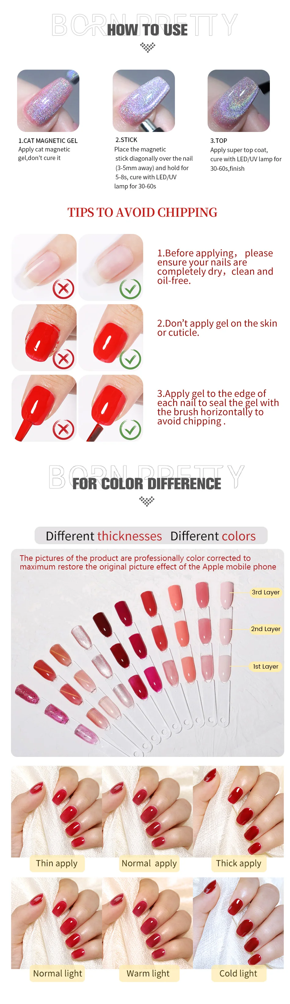 BORN PRETTY 10 ml Water Light Cat Magnetic Gel Ultra Shine Glitter Semi Permanent Soak Off UV Gel Nail Art Lack Maniküre – Detail 5