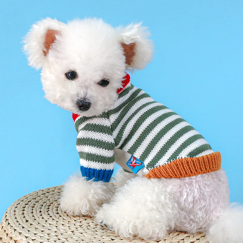 1pc Pet Clothing Dog Sweater Colored Vintage Stripes American Knitted Autumn Winter Comfort Soft Elasticity For Small Medium Dog