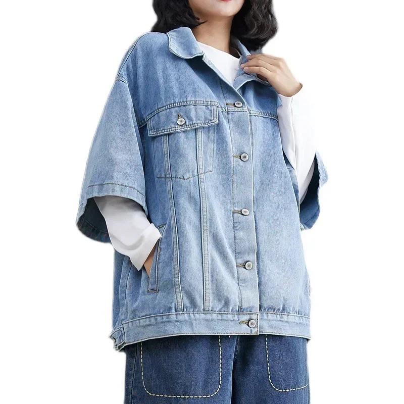 New 2025 Spring Denim Jacket Women's Solid Color Design Sensibility Age-Reducing Long Sleeve Loose Fit Short Jacket