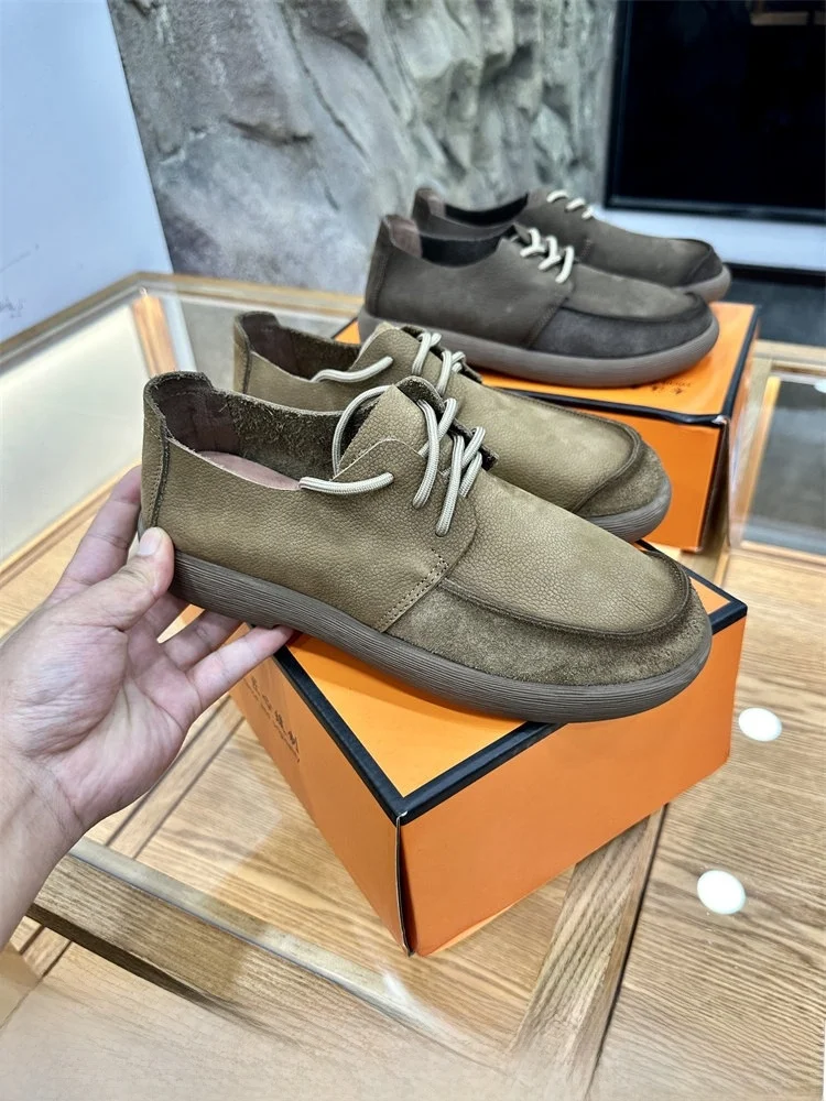 

Premium Select Thick Rubber Bottom Soft Men's Vintage Wide Head Casual Leather Shoes Fashionable Autumn Season Flat Heel