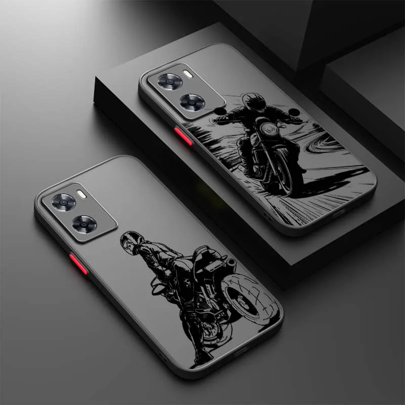 

Cool motorcycle pattern Phone Case For OPPO Find X3 X5 Lite Pro A98 A94 A93 A78 A79 A76 A58 A57 5G Frosted Translucent