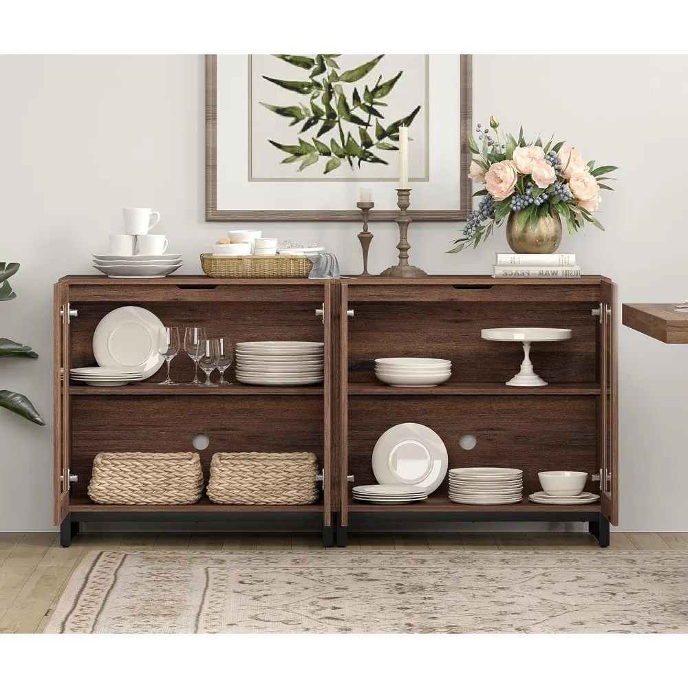 خزائن بوفيه جانبية متعددة الوظائف 2 في 1 مع 4 أبواب زجاجية، وخزانة جانبية حديثة مع رف قابل للتعديل، وبار القهوة S #4