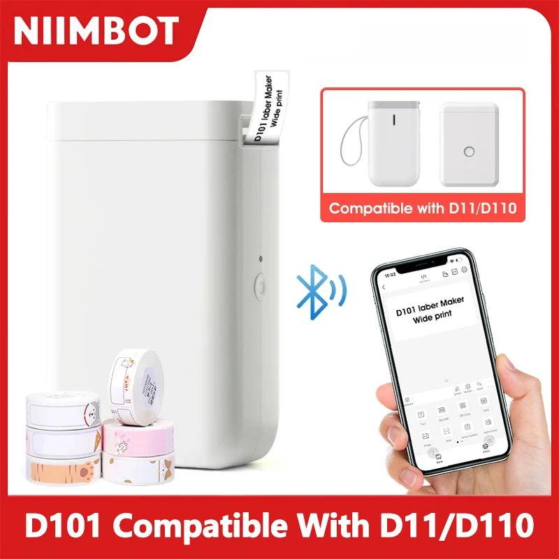 Niimbot D101 Mini Portable Sticker Bluetooth Printer Thermal Printer Stickers Self-Adhesive Label For Phone Tablet Office Home