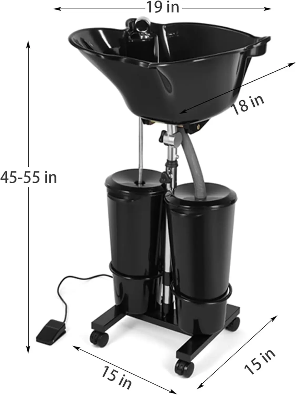 Shampoo Bowl with Electric Pump, Plastic Shampoo Unit with 2 Bucket and Drain Hoses, Basin Height Adjustable Portable Salon Sink