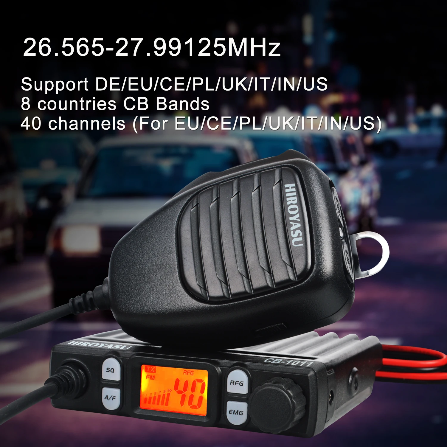 Hiroyasu Walkie Talkie CB-1011 26.565-27.99125MHz 11Meter Mini 27MHz FM/AM 8W 40Ch CB Radio For EU PL DE CE UK IN US IT