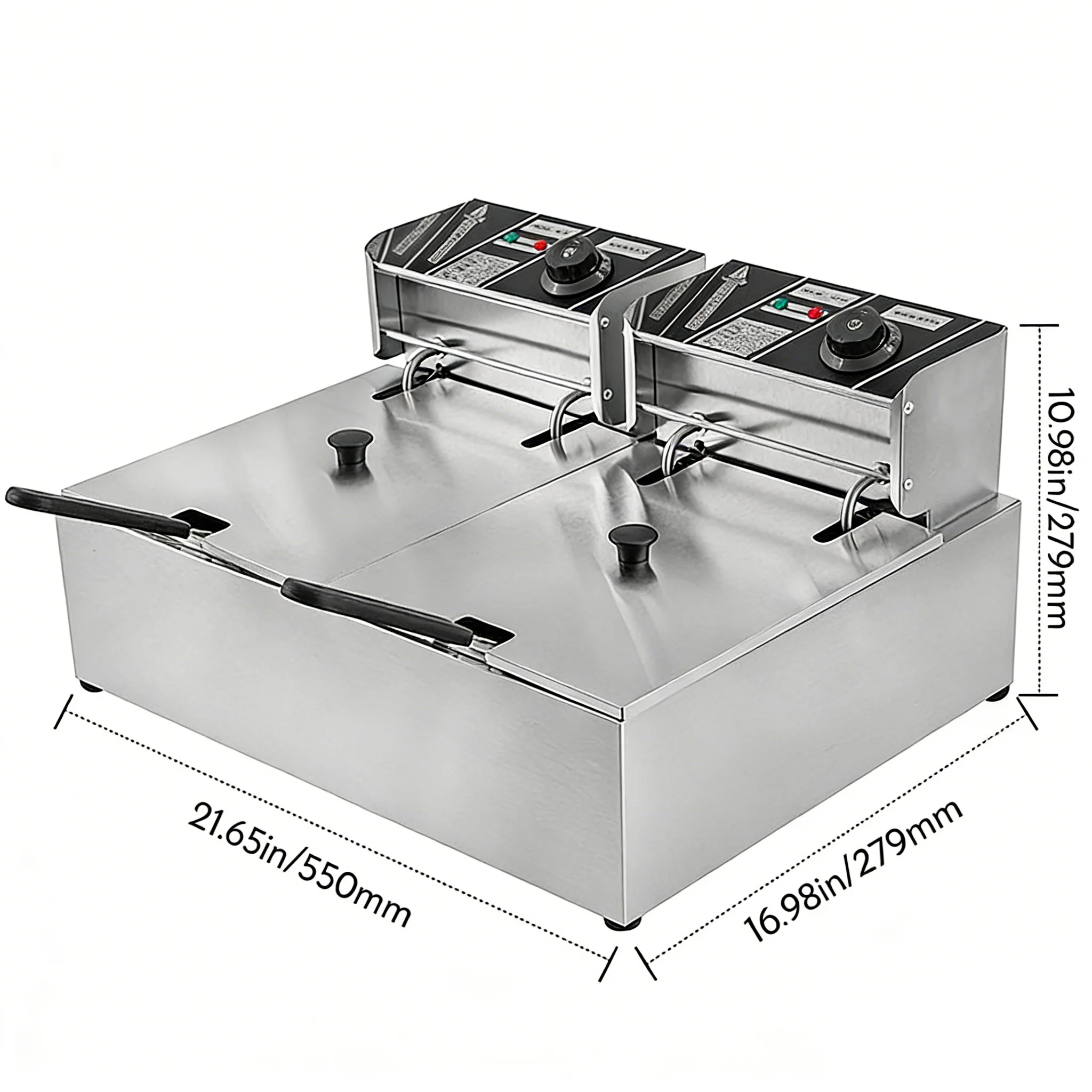 Freidora Comercial de Acero Inoxidable DIVEDEER, Freidora de Papas Fritas Estilo Occidental, Freidora de Pollo, Freidora Eléctrica