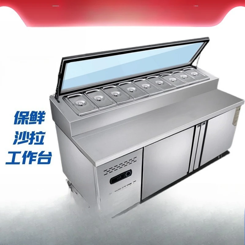 فتحة تبريد الهواء، طاولة رش البيتزا، طاولة سلطة تجارية لحفظ الطعام الطازج، خزانة عرض صيد الفاكهة، ثلاجة،