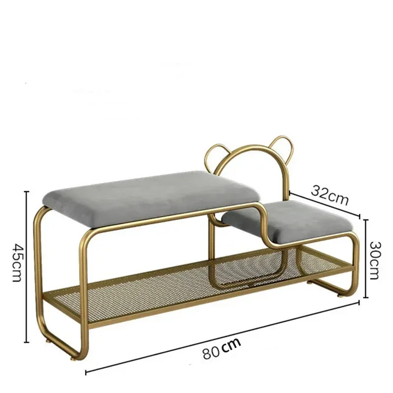 

Nordic Metal Shoe Rack Household Living Room Door Double-Layer Cabinet 2-In-1 Stool Sofa Stool Organizer