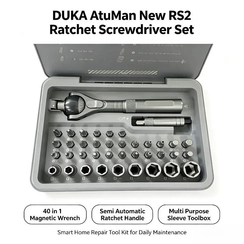 DUKA AtuMan New RS2 Ratchet Screwdriver Set 40 in 1 Magnetic Wrench Semi-automatic Multi-purpose Sleeve Toolbox for Smart Home