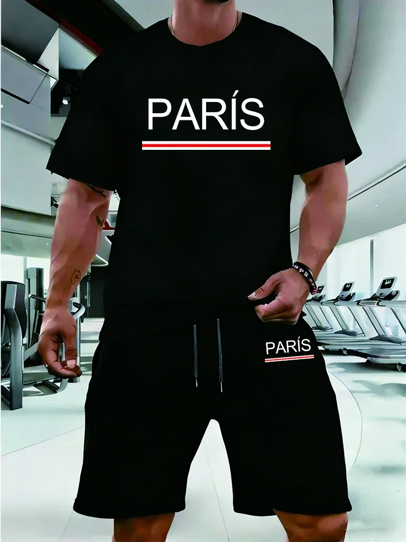 

Hot Sales Mens Tracksuit Casual T-shirts Shorts 2 Pcs Set Summer Gym Short Sleeve Suit Outdoor Fitness Sports Jogging Outfits