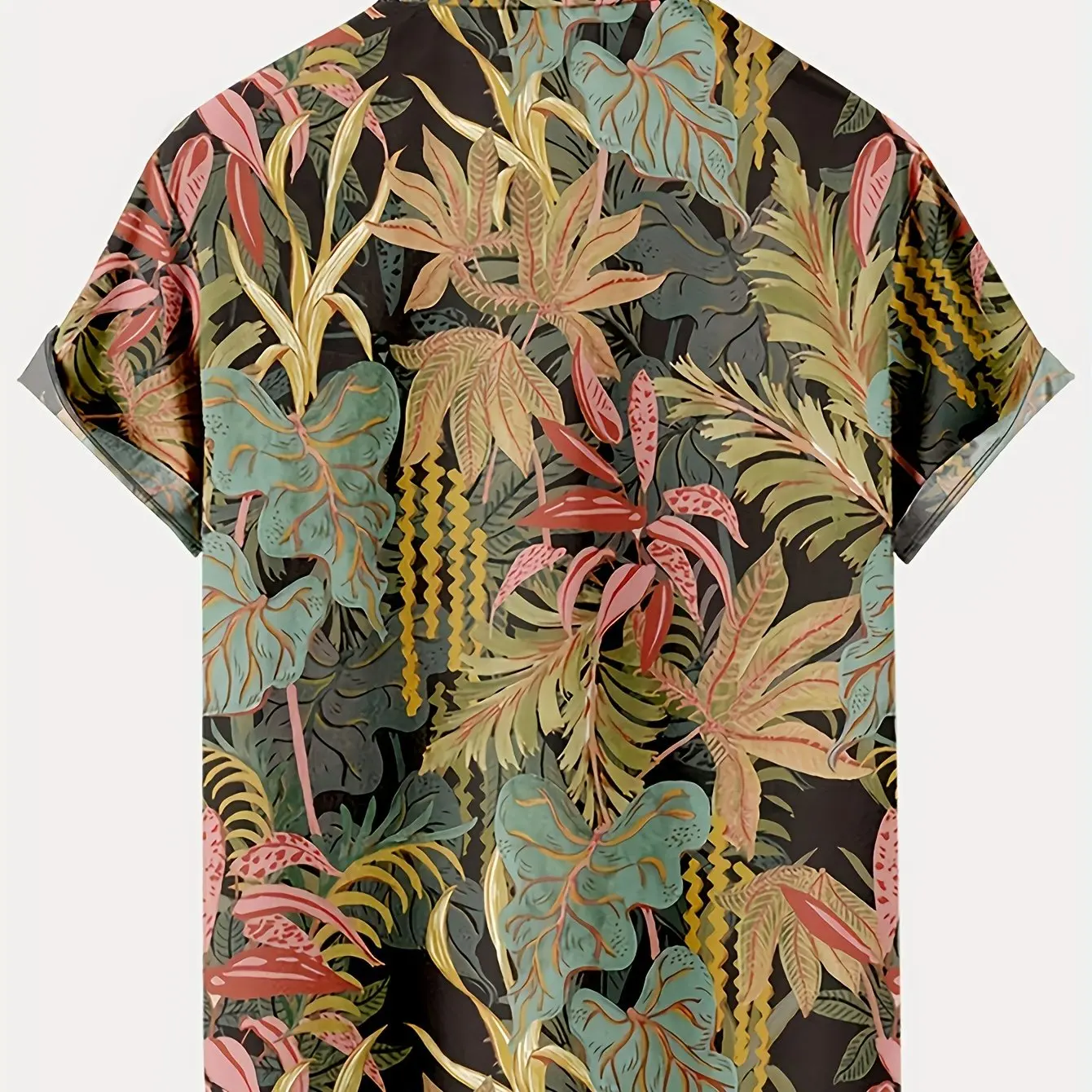 Hawaiian men's plus size, summer retro leaf print men's lapel shirt, casual and stylish