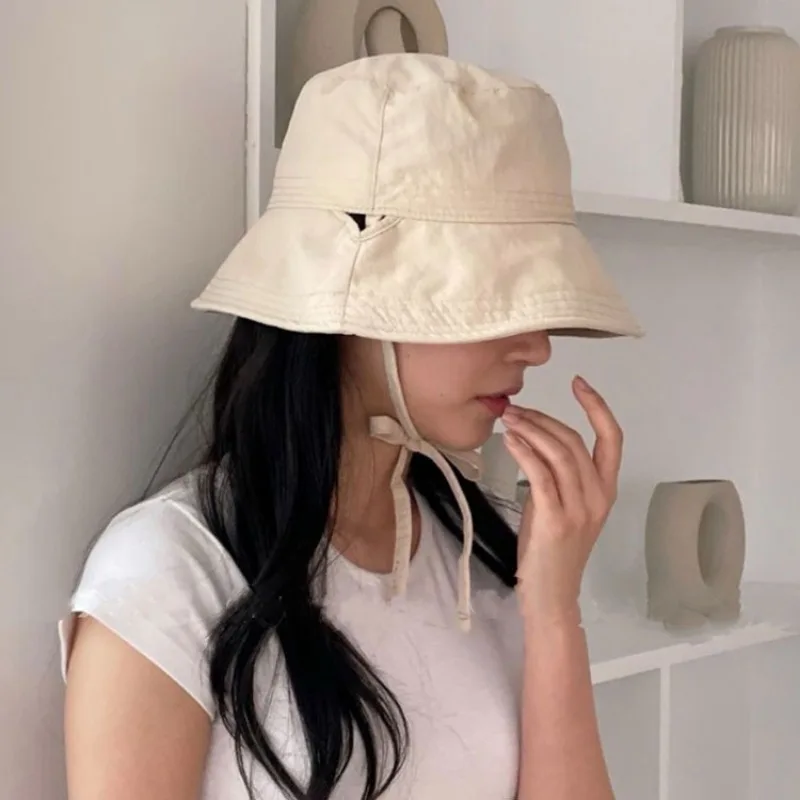 قبعة صياد حبل للنساء ، قبعة شمس ، تنفس ، سريع الجفاف ، مقاوم للرياح ، قابل للطي ، أحادي اللون ، رقيق ، بسيط ، صيفي ، شمس ، كوريا الجنوبية