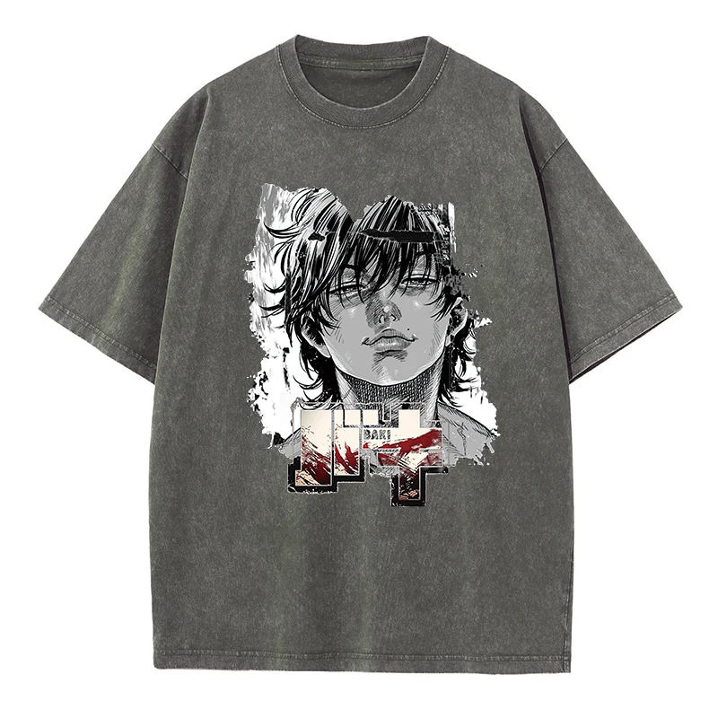 

Baki Print Vintage Cotton T-shirt for Men Women Summer Casual Oversized Tshirt Tees Loose Short Sleeve Tops Harajuku Streetwear