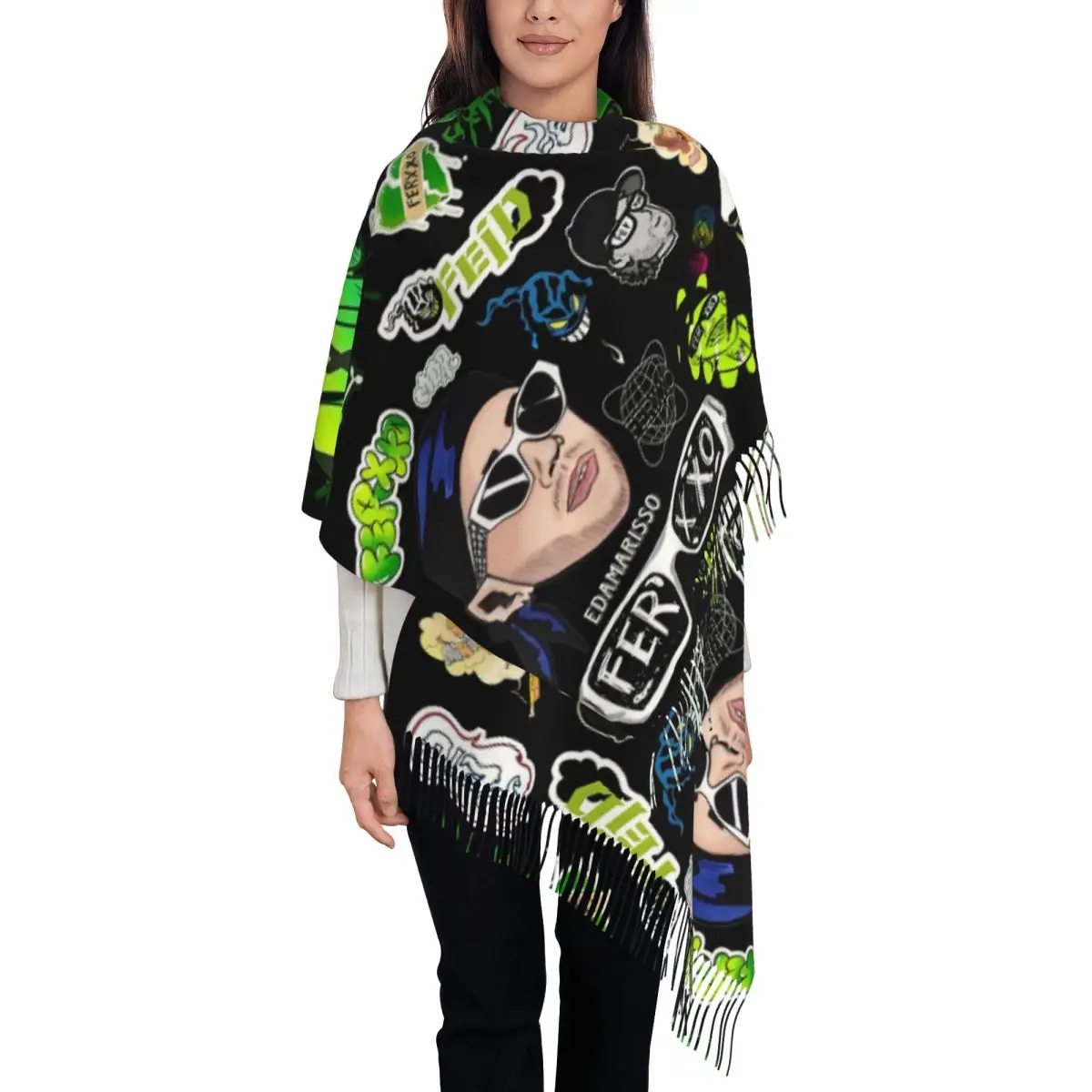 

Роскошный шарф Feid Ferxxo с кисточками, женский зимне-осенний теплый шаль, женские шарфы